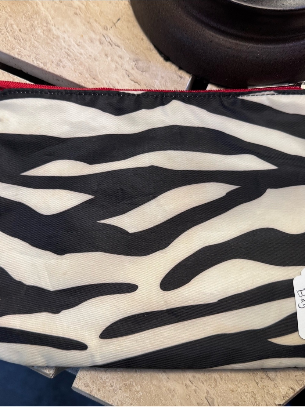 Bath & Body Works Black & White Zebra Pouch with Red Trim and Branded Pull